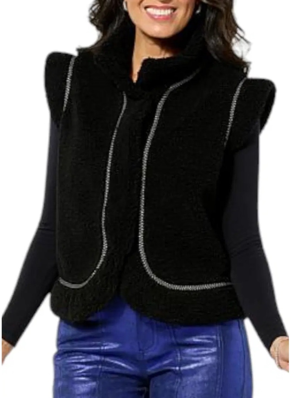 G by Giuliana Black Label XXS Black Sherpa Fleece Snap Front Vest